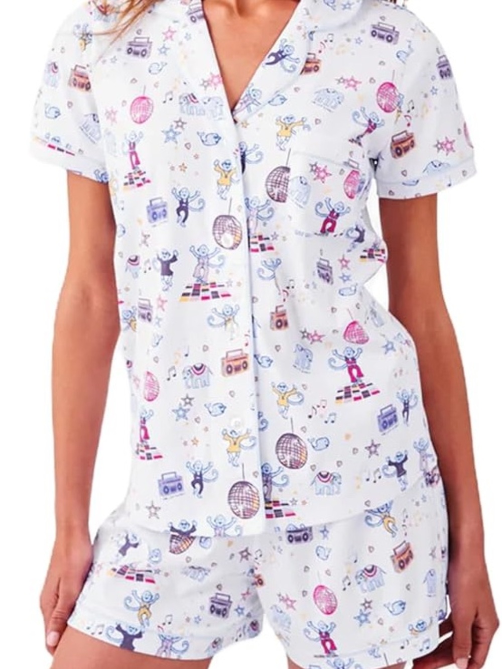 Preppy Disco Monkey Ro!!er R@bbit D-U-P-E Polo Pajama Top White Multi Size L